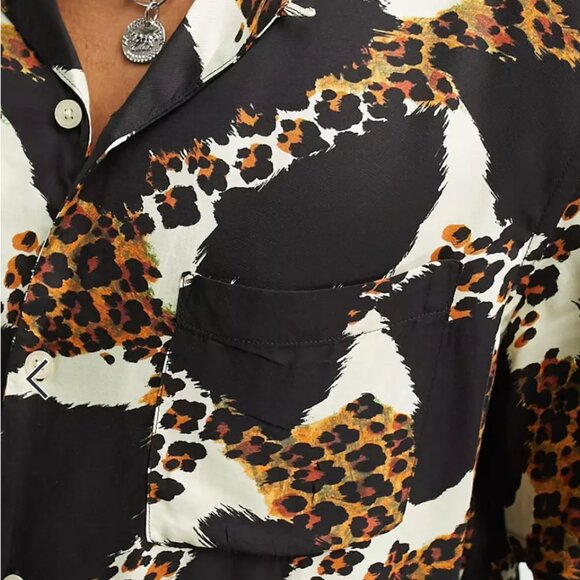 ALLSAINTS Concorde Abstract Leopard Print Relaxed Fit Button Down Camp Shirt - Picture 3 of 5